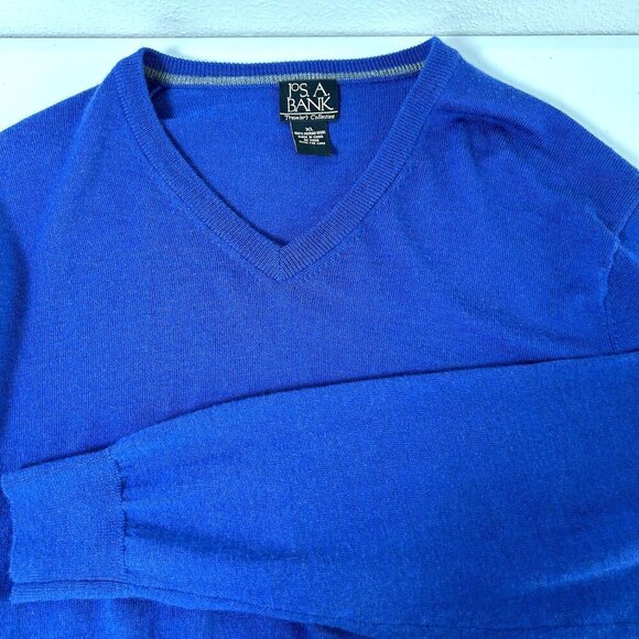 Jos A Bank Travelers Collection Sweater Size XL Blue Merino Wool V Neck Pullover - Picture 5 of 11